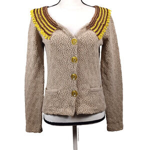 RARE Anthropologie Sparrow Rising Ra Beaded Lambswool Cardigan Small